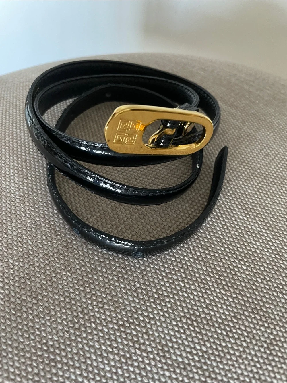 Givenchy Vintage Black Leather Slim Strap with Gold Lettering